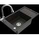 Гранитная мойка Mexen Elias, 1 чаша, с крылом и кухонным смесителем Elia, черный/золотой металлик - 6511-75-670101-00