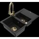 Mexen Gaspar granīta izlietne 1,5 bļodas ar noteku un Elia virtuves jaucējkrānu, melns - 6507-77-670101-50