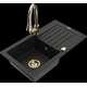 Гранитная мойка Mexen Pablo, 1 чаша, с крылом и кухонным смесителем Elia, черный - 6510-77-670101-50