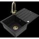 Mexen Bruno granīta izlietne, 1 bļoda, ar noteku un Elia virtuves maisītāju, melna - 6513-77-670101-50