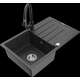 Mexen Bruno granīta izlietne, 1 bļoda, ar noteku un Elia virtuves maisītāju, raibs melns - 6513-76-670101-70