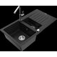Granīta izlietne Mexen Matias 1,5 bļodas ar noteku un virtuves jaucējkrānu Flora, melna - 6502-77-670401-00