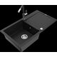 Гранитная мойка Mexen Leo, 1 чаша, с крылом и кухонным смесителем Flora, черный - 6501-77-670401-07