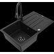 Mexen Bruno granīta izlietne, 1 bļoda, ar noteku un Elia virtuves maisītāju, melna - 6513-77-670101-70-B