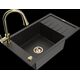 Гранитная мойка Mexen Elias, 1 чаша, с крылом и кухонным смесителем Elia, черный/золотой металлик - 6511-75-670101-50