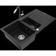 Granīta izlietne Mexen Matias 1,5 bļodas ar noteku un virtuves jaucējkrānu Flora, melna - 6502-77-670401-07