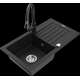 Mexen Pablo granīta izlietne, 1 bļoda, ar noteku un Elia virtuves maisītāju, melna - 6510-77-670101-70