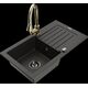 Гранитная мойка Mexen Pablo, 1 чаша, с крылом и кухонным смесителем Elia, черный/золотой металлик - 6510-75-670101-50-B