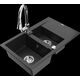 Mexen Gaspar granīta izlietne, 1,5 bļodas, ar noteku un Elia virtuves jaucējkrānu, melns/sudrabs metālisks - 6507-73-670101-00