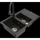 Mexen Gaspar granīta izlietne, 1,5 bļodas, ar noteku un Elia virtuves jaucējkrānu, melns/zelts metālisks - 6507-75-670101-70