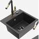 Mexen Milo granīta izlietne, 1 bļoda, ar Flora virtuves jaucējkrānu, raibs melns - 6505-76-670401-75-B