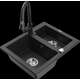 Mexen Carlos granīta izlietne, 1,5 bļodas, ar Elia virtuves jaucējkrānu, melns/sudrabs metālisks - 6518-73-670101-70