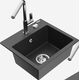 Mexen Milo granīta izlietne, 1 bļoda, ar Flora virtuves jaucējkrānu, raibs melns - 6505-76-670401-00
