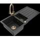 Mexen Andres granīta izlietne, 1,5 bļodas, ar noteku un Elia virtuves jaucējkrānu, melns/sudrabs metālisks - 6515-73-670101-50