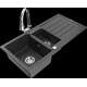 Гранитная мойка Mexen Andres, 1,5 чаши, с крылом и кухонным смесителем Elia, крапчатый черный - 6515-76-670101-00
