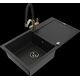 Гранитная мойка Mexen Leo, 1 чаша, с крылом и кухонным смесителем Duo, черный - 6501-77-671701-57-B