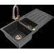 Гранитная мойка Mexen Andres, 1,5 чаши, с крылом и кухонным смесителем Elia, крапчатый черный - 6515-76-670101-50
