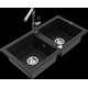 Mexen Mario granīta izlietne, 2 bļodas ar Flora virtuves jaucējkrānu, melns - 6504-77-670401-00