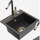 Гранитная мойка Mexen Milo, 1 чаша, со смесителем для кухни Flora, крапчатый черный - 6505-76-670401-75-G