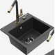 Mexen Milo granīta izlietne, 1 bļoda, ar Flora virtuves jaucējkrānu, raibs melns - 6505-76-670401-57-B