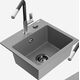 Гранитная мойка Mexen Milo, 1 чаша, со смесителем для кухни Flora, серый - 6505-71-670401-07-B