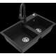Mexen Tomas granīta izlietne, 2 bļodas un Elia virtuves jaucējkrāns, melns - 6516-77-670101-70