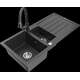 Гранитная мойка Mexen Andres, 1,5 чаши, с крылом и кухонным смесителем Elia, крапчатый черный - 6515-76-670101-76