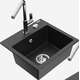 Гранитная мойка Mexen Milo, 1 чаша, со смесителем для кухни Flora, черный/серебристый металлик - 6505-73-670401-00