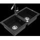 Mexen Mario granīta izlietne, 2 bļodas ar Flora virtuves jaucējkrānu, melns - 6504-77-670401-07