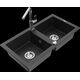 Гранитная мойка Mexen Mario, 2 чаши и кухонный смеситель Flora, черный/серебристый металлик - 6504-73-670401-00