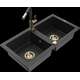 Гранитная мойка Mexen Mario, 2 чаши и кухонный смеситель Flora, черный/серебристый металлик - 6504-73-670401-57-G