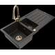 Mexen Andres granīta izlietne, 1,5 bļodas, ar noteku un Elia virtuves jaucējkrānu, melns/zelts metālisks - 6515-75-670101-50