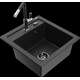 Mexen Vito granīta izlietne, 1 bļoda un Flora virtuves jaucējkrāns, melns/sudrabs metālisks - 6503-73-670401-07-B