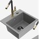 Гранитная мойка Mexen Milo, 1 чаша, со смесителем для кухни Flora, серый - 6505-71-670401-57-B