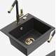 Mexen Milo granīta izlietne, 1 bļoda, ar Flora virtuves jaucējkrānu, raibs melns - 6505-76-670401-57-G