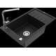 Гранитная мойка Mexen Elias, 1 чаша, с крылом и кухонным смесителем Flora, черный - 6511-77-670401-00
