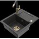 Гранитная мойка Mexen Enzo, 1 чаша, с крылом и кухонным смесителем Flora, крапчатый черный - 6506-76-670401-75-G