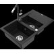 Granīta izlietne Mexen Gaspar 1,5 bļodas ar noteku un virtuves jaucējkrānu Flora, melna - 6507-77-670401-07