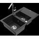 Гранитная мойка Mexen Gaspar, 1,5 чаши, с крылом и кухонным смесителем Flora, черный/серебристый - 6507-73-670401-00