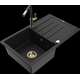 Гранитная мойка Mexen Bruno, 1 чаша, с крылом и кухонным смесителем Flora, черный - 6513-77-670401-57-G