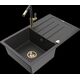 Гранитная мойка Mexen Bruno, 1 чаша, с крылом и кухонным смесителем Flora, крапчатый черный - 6513-76-670401-75-G