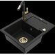 Mexen Enzo granīta izlietne, 1 bļoda, ar noteku un Flora virtuves jaucējkrānu, melns - 6506-77-670401-57-G