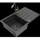 Гранитная мойка Mexen Bruno, 1 чаша, с крылом и кухонным смесителем Flora, крапчатый черный - 6513-76-670401-57-B