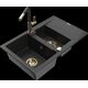 Гранитная мойка Mexen Gaspar 1,5 чаши со сливом и кухонным смесителем Flora, черный/серебристый - 6507-73-670401-57-G
