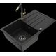 Гранитная мойка Mexen Bruno, 1 чаша, с крылом и кухонным смесителем Flora, черный - 6513-77-670401-57-B