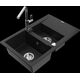 Granīta izlietne Mexen Gaspar 1,5 bļodas ar noteku un virtuves jaucējkrānu Flora, melna - 6507-77-670401-00