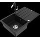 Гранитная мойка Mexen Bruno, 1 чаша, с крылом и кухонным смесителем Flora, черный - 6513-77-670401-07