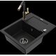 Mexen Enzo granīta izlietne, 1 bļoda, ar noteku un Flora virtuves jaucējkrānu, melns - 6506-77-670401-57-B