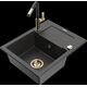 Гранитная мойка Mexen Enzo, 1 чаша, с крылом и кухонным смесителем Flora, крапчатый черный - 6506-76-670401-57-G