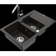 Гранитная мойка Mexen Gaspar, 1,5 чаши, с крылом и кухонным смесителем Flora, черный/золотой металлик - 6507-75-670401-00